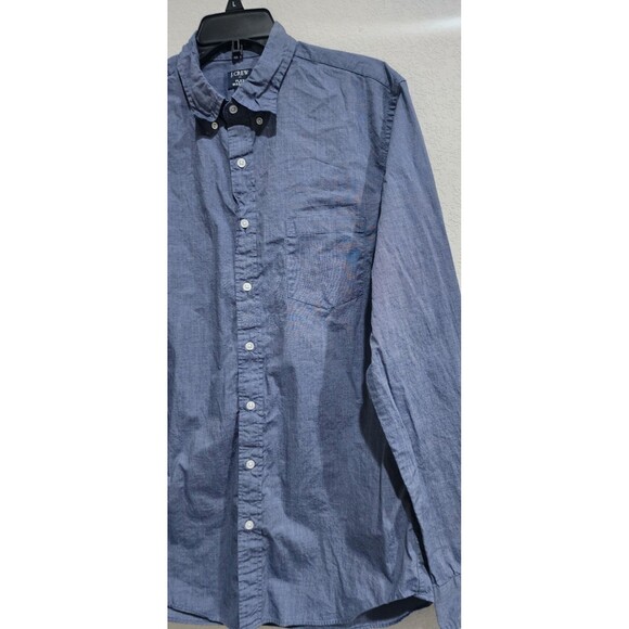 J. Crew Mens Denim Blue Cotton Flex Washed Button Down Work Dress Shirt Size LT - Picture 4 of 14